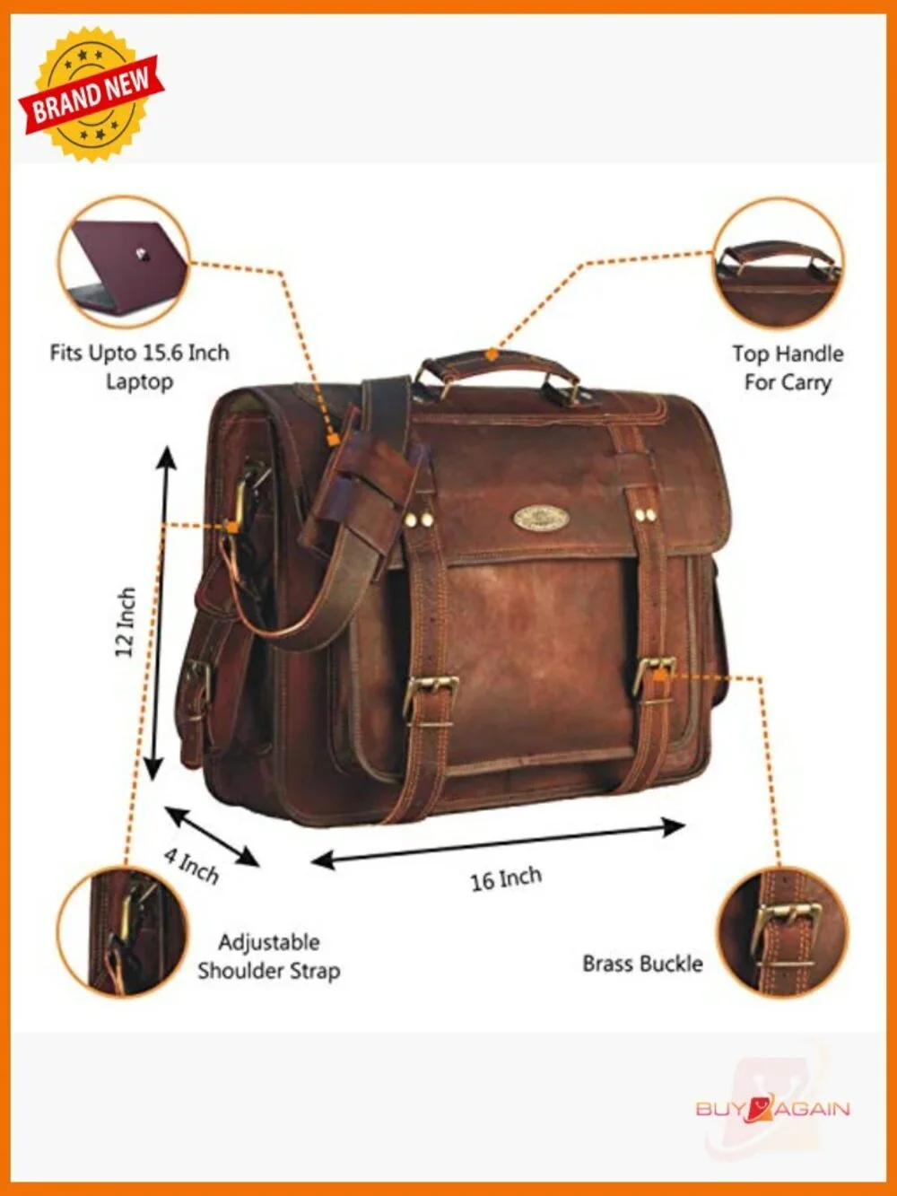Vintage Handmade Leather Messenger Bag 15.6